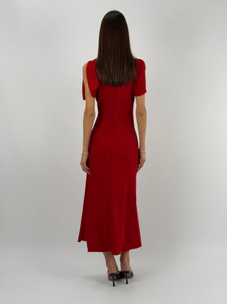 Abito Lungo Lumina con Arricciatura Rosso