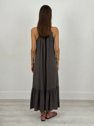 Abito Lungo Halter con Balza Antracite