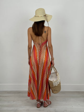 Abito Lurex con Motivo Geometrico Arancione