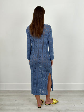 Abito Crochet a Manica Lunga Nizza Azzurro