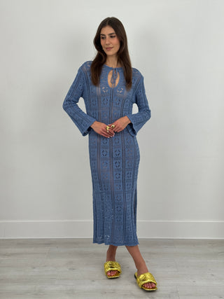 Abito Crochet a Manica Lunga Nizza Azzurro