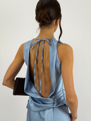 Abito Lungo con Fascia in Vita Azzurro