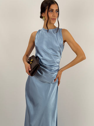 Abito Lungo con Fascia in Vita Azzurro