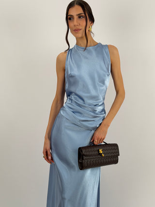 Abito Lungo con Fascia in Vita Azzurro