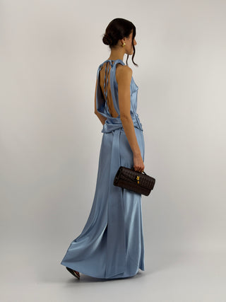 Abito Lungo con Fascia in Vita Azzurro