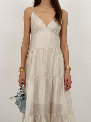 Abito Lungo con Maxi Balze Beige