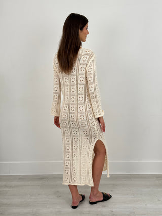 Abito Crochet a Manica Lunga Nizza Bianco