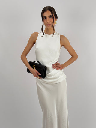 Abito Lungo con Fascia in Vita Bianco