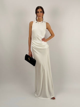 Abito Lungo con Fascia in Vita Bianco