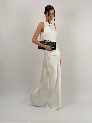 Abito Lungo con Fascia in Vita Bianco