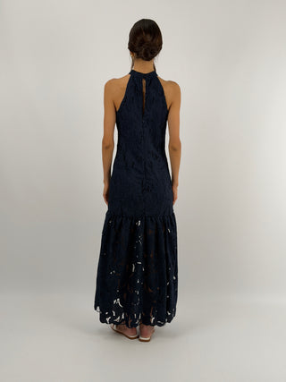 Abito in Pizzo Blu con Balza Lumina