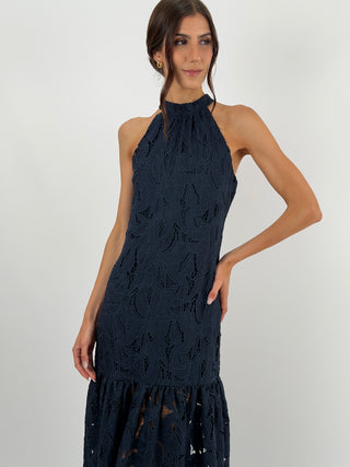 Abito in Pizzo Blu con Balza Lumina