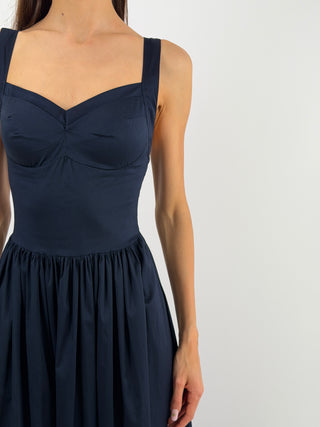 Abito Lungo in Cotone con Balza Blu
