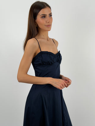 Abito Lungo in Cotone con Corpetto Blu