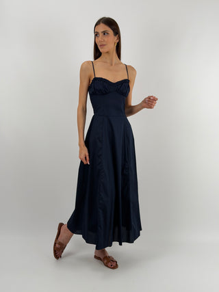 Abito Lungo in Cotone con Corpetto Blu