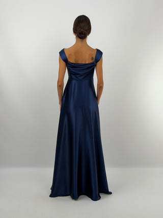 Robe Longue avec Fente et Bretelles Bleue