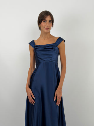 Robe Longue avec Fente et Bretelles Bleue