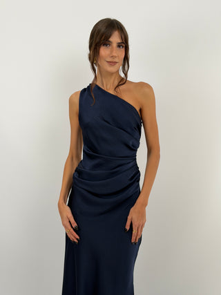 Robe en Satin Asymétrique Bleue
