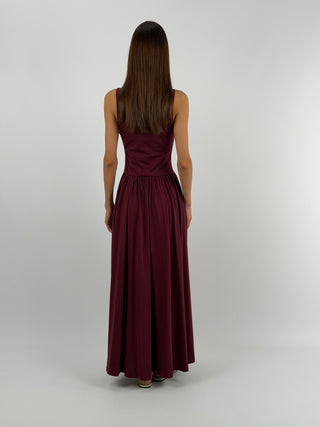 Abito Lungo Bordeaux in Cotone Lumina