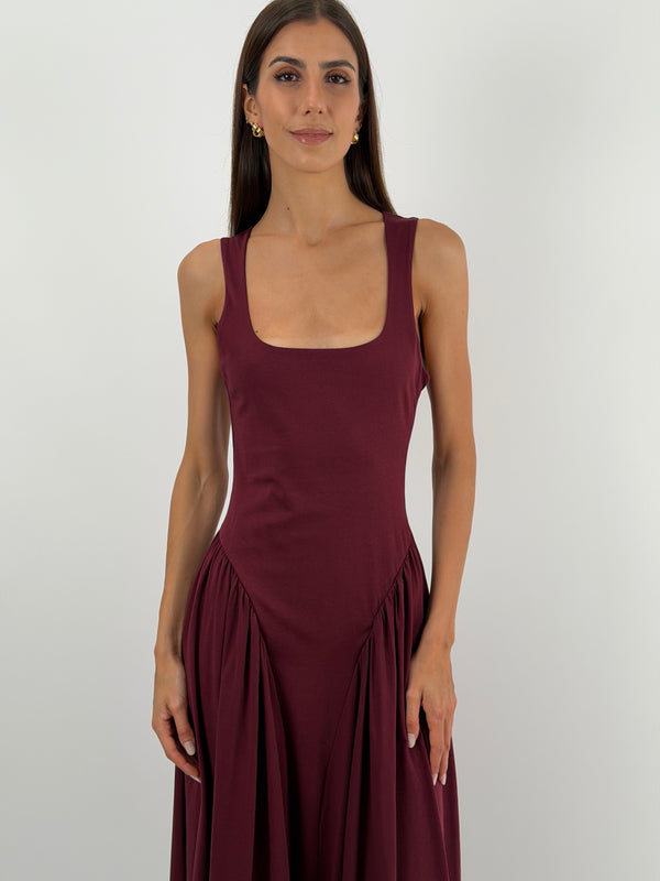 Abito Lungo Bordeaux in Cotone Lumina