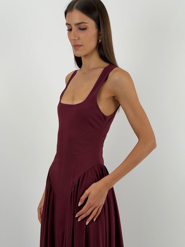 Abito Lungo Bordeaux in Cotone Lumina