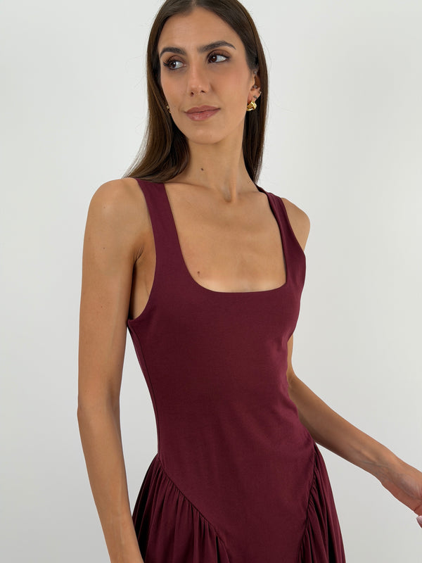 Abito Lungo Bordeaux in Cotone Lumina