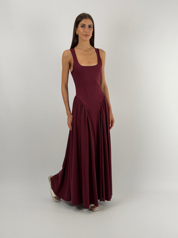 Abito Lungo Bordeaux in Cotone Lumina