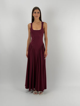 Abito Lungo Bordeaux in Cotone Lumina