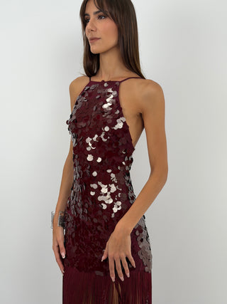 Robe Bordeaux à Paillettes et Franges