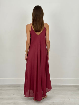 Abito Lungo con Volant Bordeaux