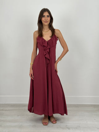 Abito Lungo con Volant Bordeaux