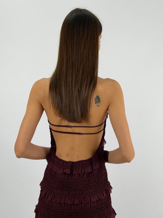 Abito Lungo con Arricciature Burgundy