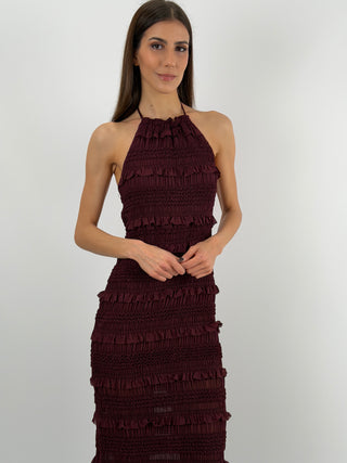 Abito Lungo con Arricciature Burgundy