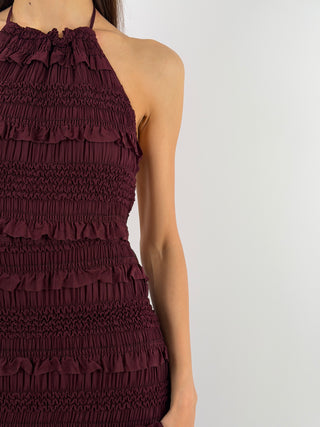 Abito Lungo con Arricciature Burgundy