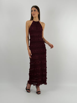 Abito Lungo con Arricciature Burgundy