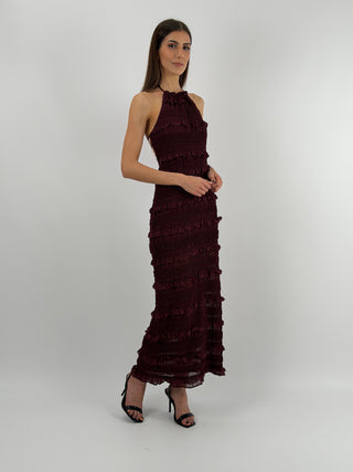 Abito Lungo con Arricciature Burgundy