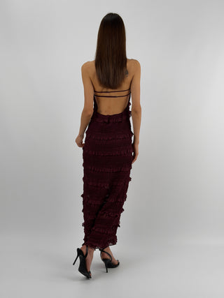 Abito Lungo con Arricciature Burgundy