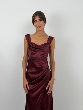Robe Longue avec Fente Bordeaux