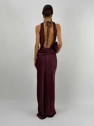 Abito Lungo con Fascia in Vita Burgundy