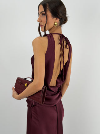 Abito Lungo con Fascia in Vita Burgundy