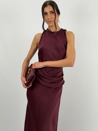 Abito Lungo con Fascia in Vita Burgundy