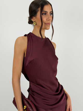 Abito Lungo con Fascia in Vita Burgundy