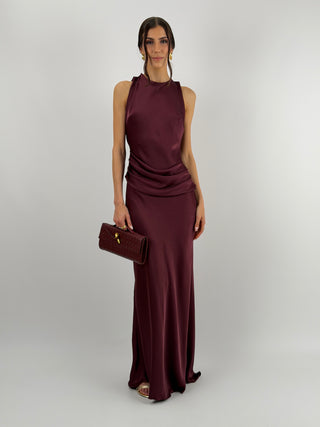 Abito Lungo con Fascia in Vita Burgundy