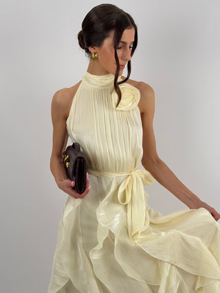 Abito in Chiffon con Volant Avorio