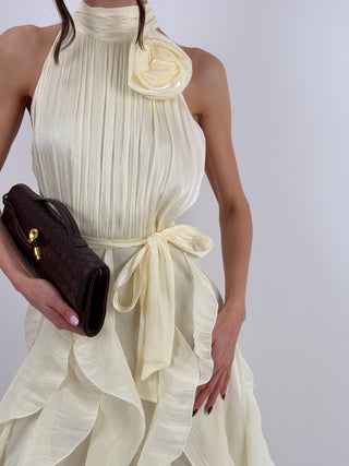 Abito in Chiffon con Volant Avorio