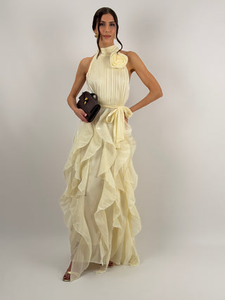 Abito in Chiffon con Volant Avorio