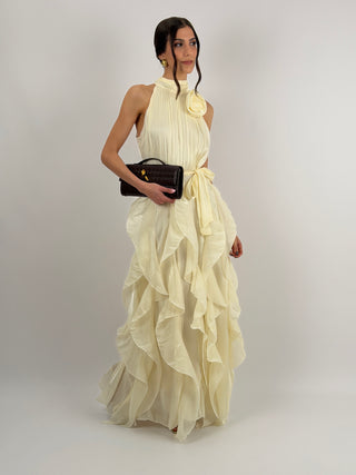 Abito in Chiffon con Volant Avorio