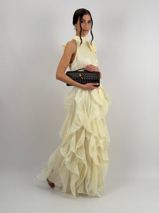 Abito in Chiffon con Volant Avorio