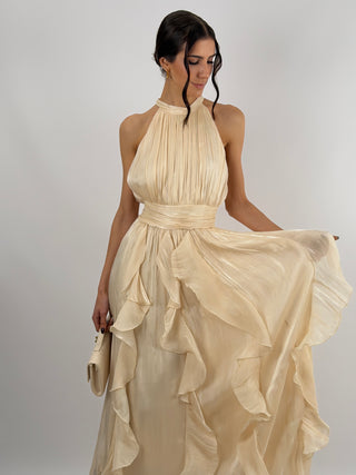 Abito in Chiffon con Volant Avorio