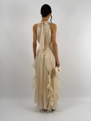 Abito in Chiffon con Volant Avorio